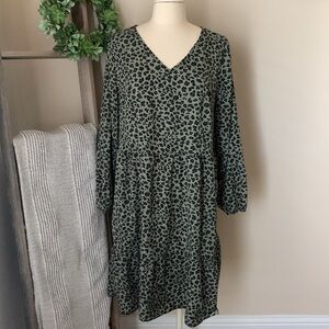 SHEIN long sleeve Olive green cheetah print dress